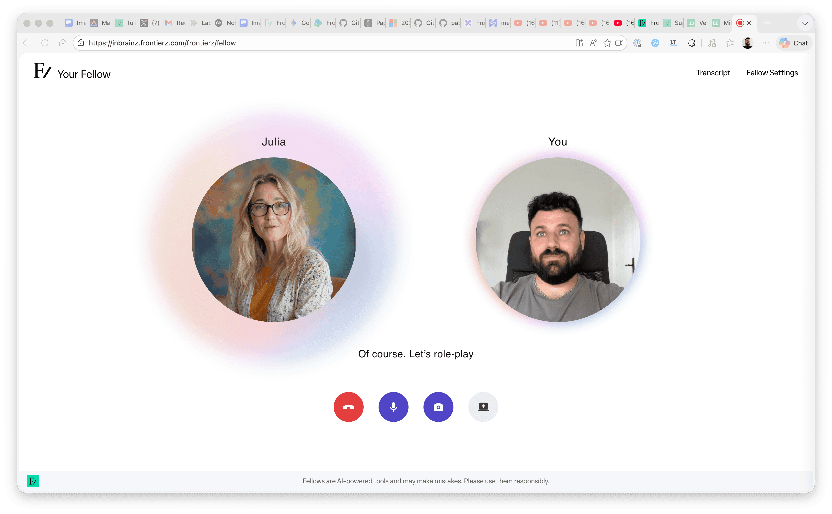 A live role-play voice conversation with an AI Fellow