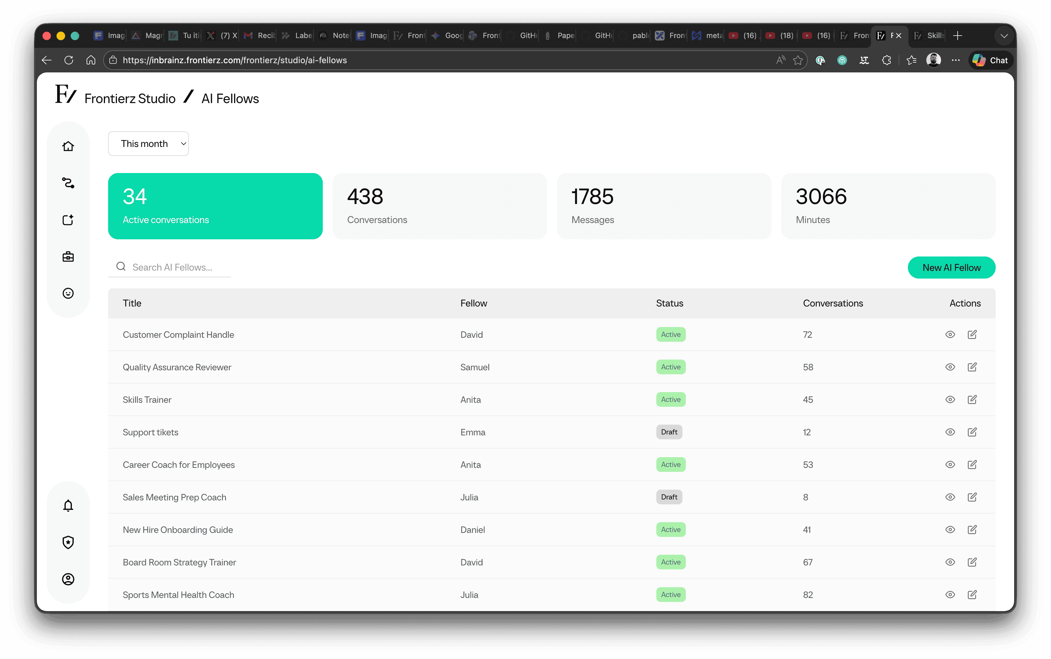 Studio overview of every AI Fellow in your company