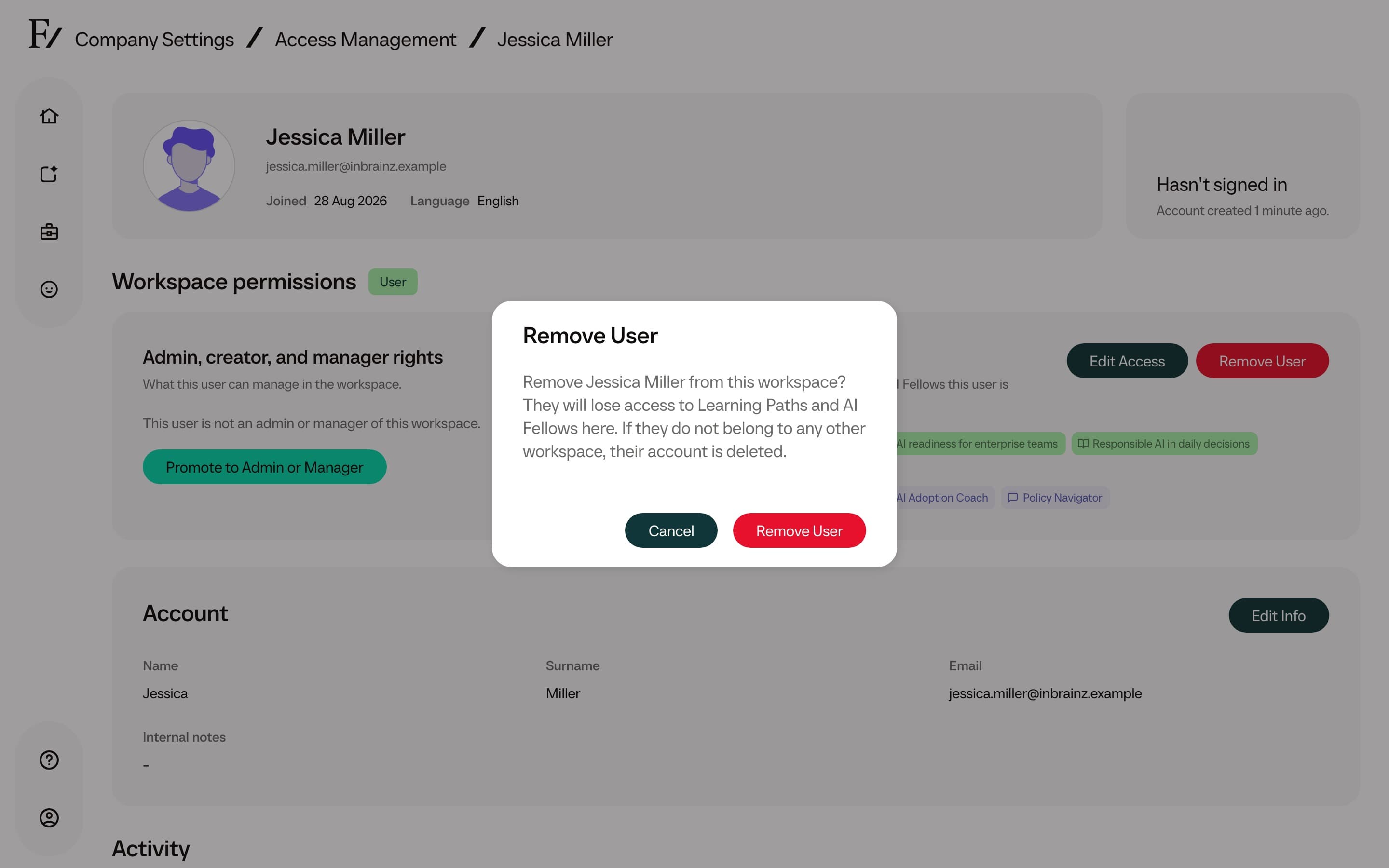 Remove User confirmation dialog on Access Management