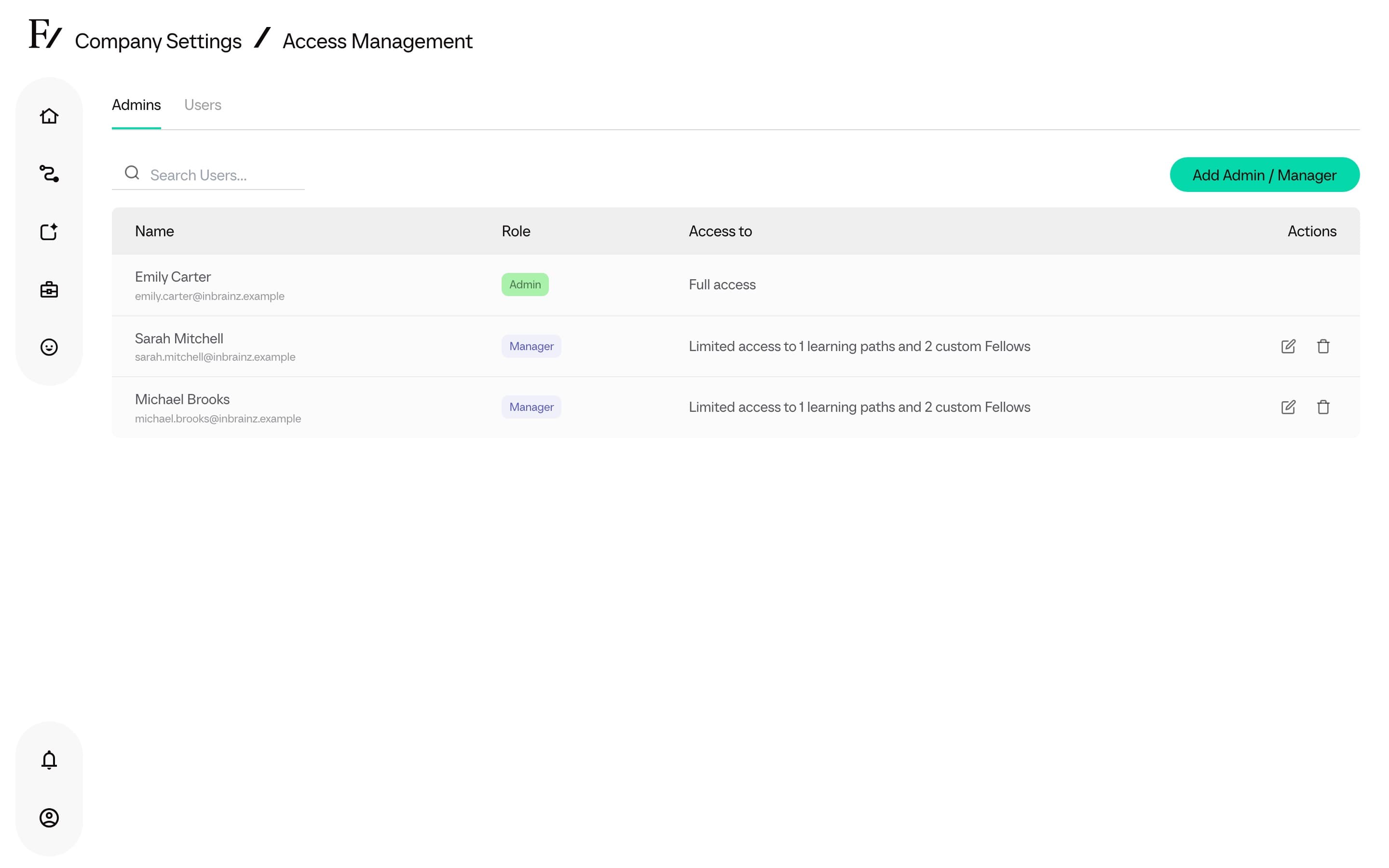 Full Admin sidebar with full Studio, Connectors, and Company Settings visible