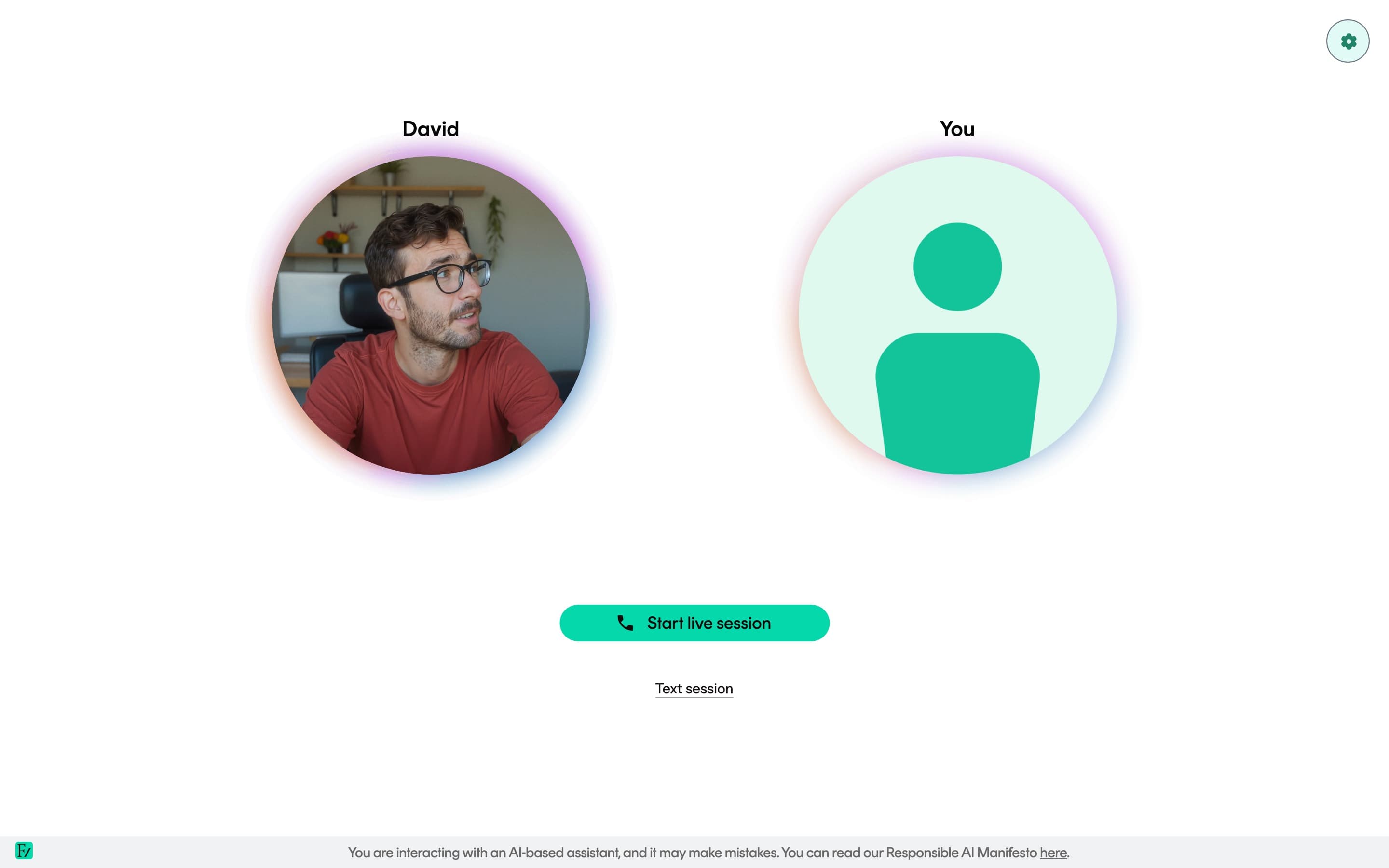 Text session button next to Start session on the AI Fellow page