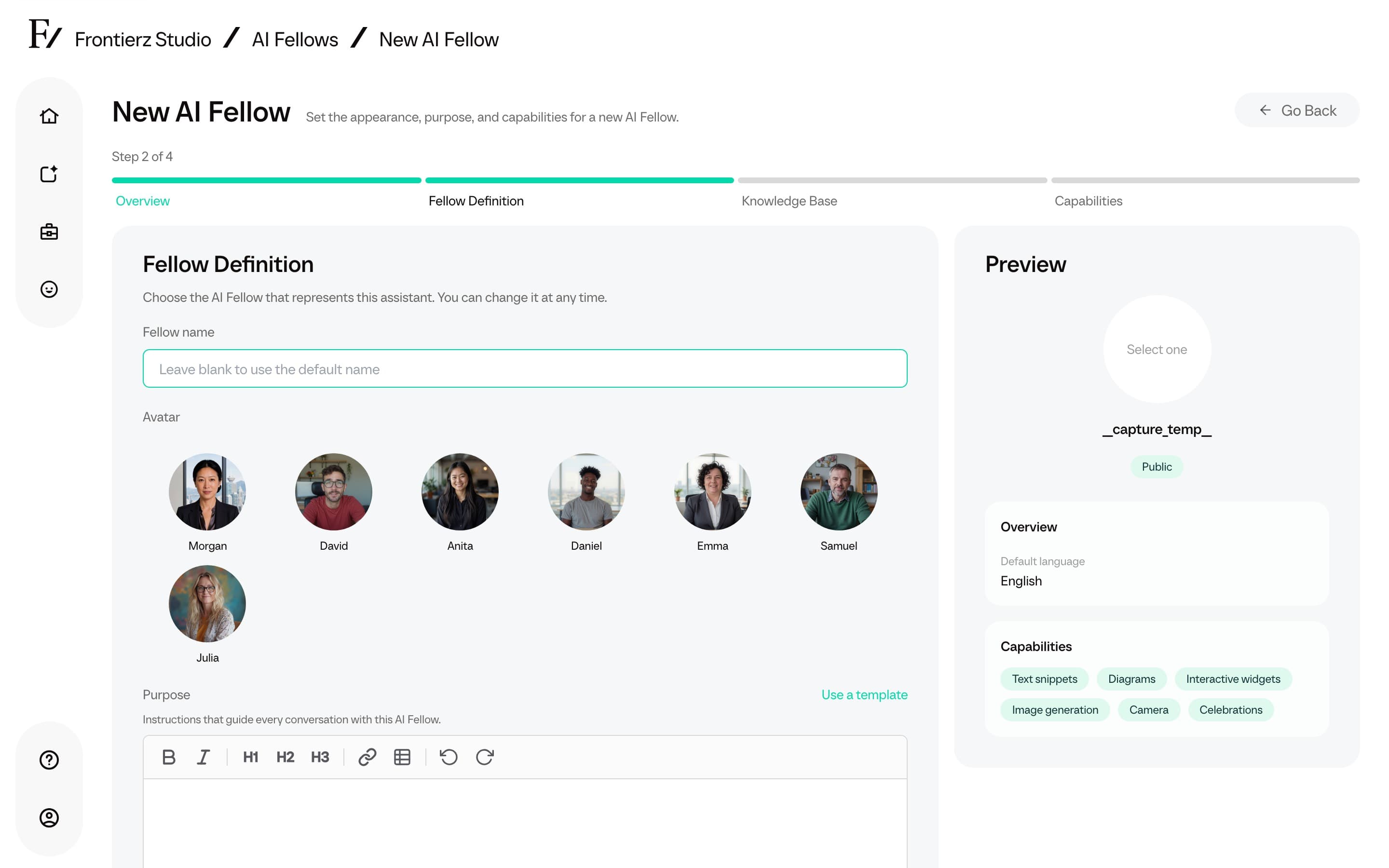 Purpose template or starting point option if visible in create flow
