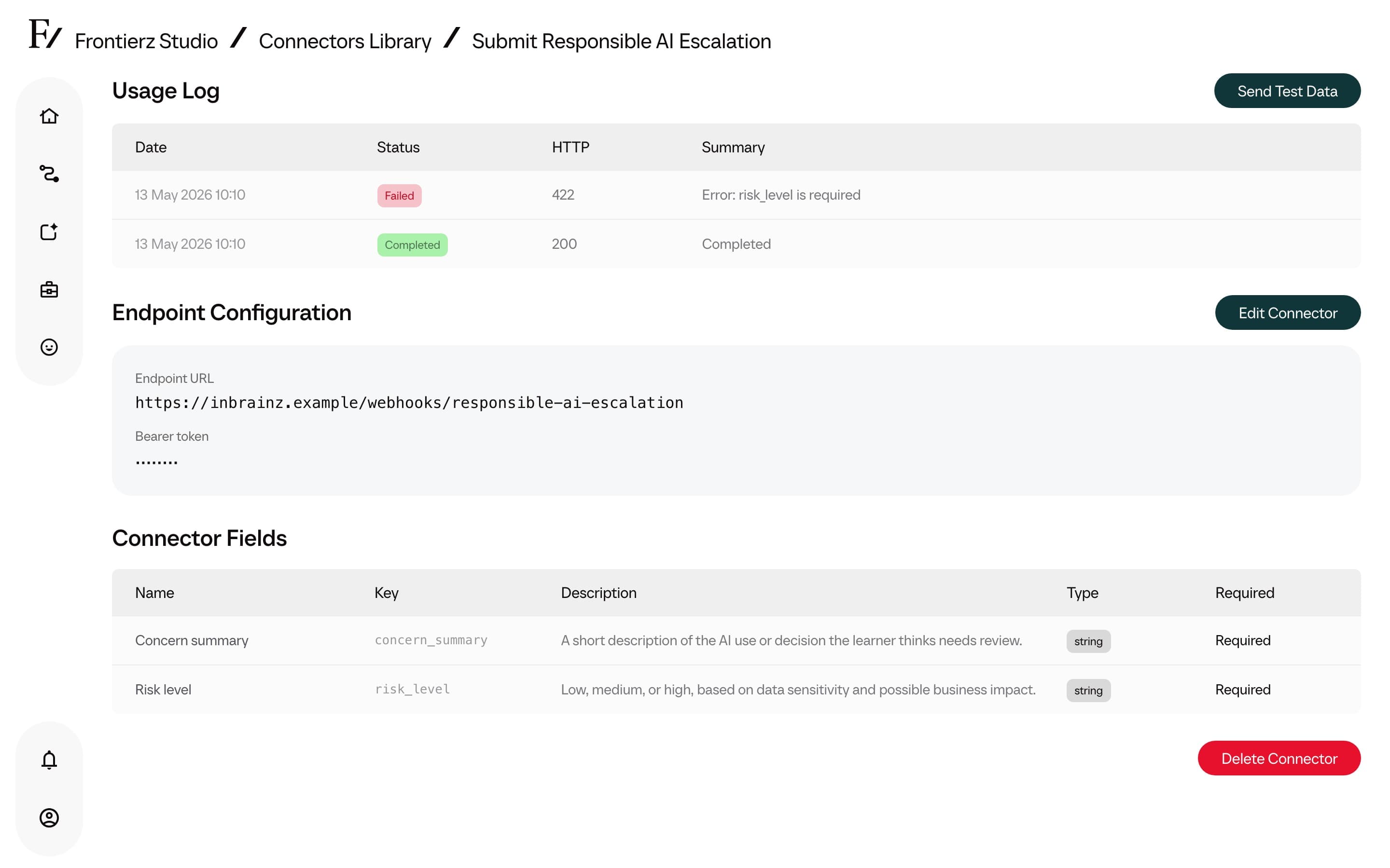 Test execution result in the Connector executions list