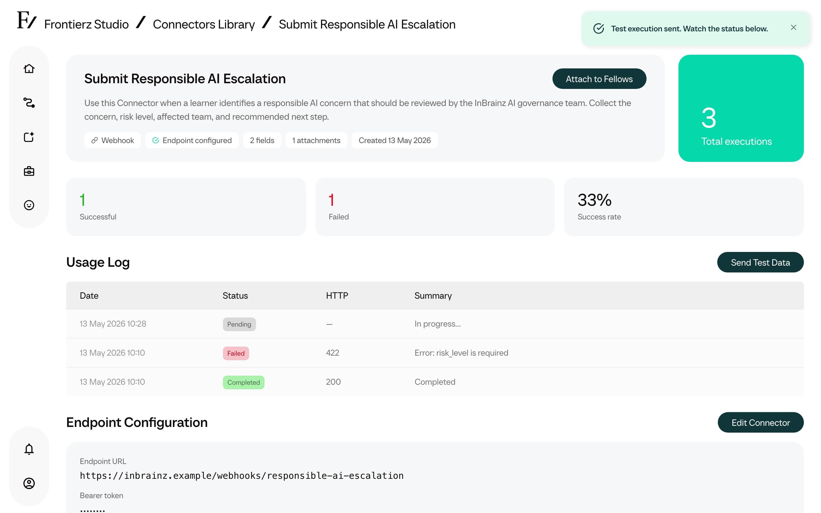 Manual test execution result