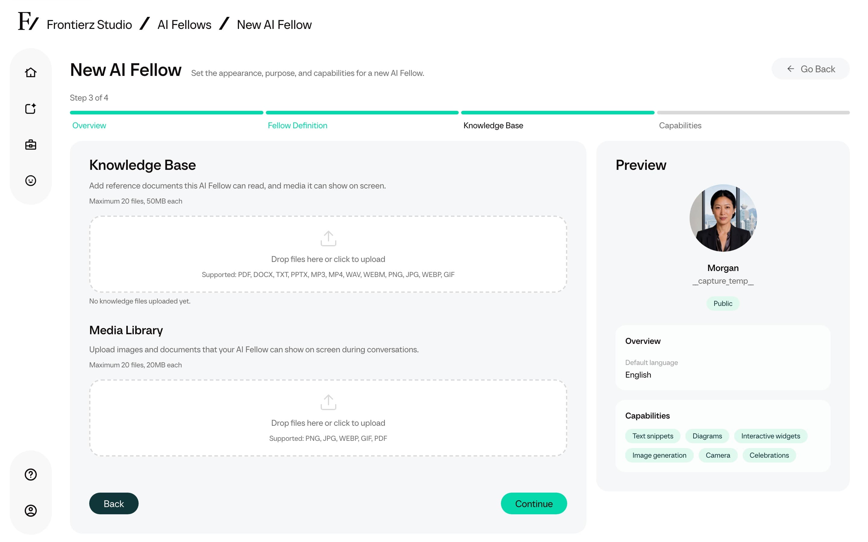 Knowledge Base step in the AI Fellow creation wizard