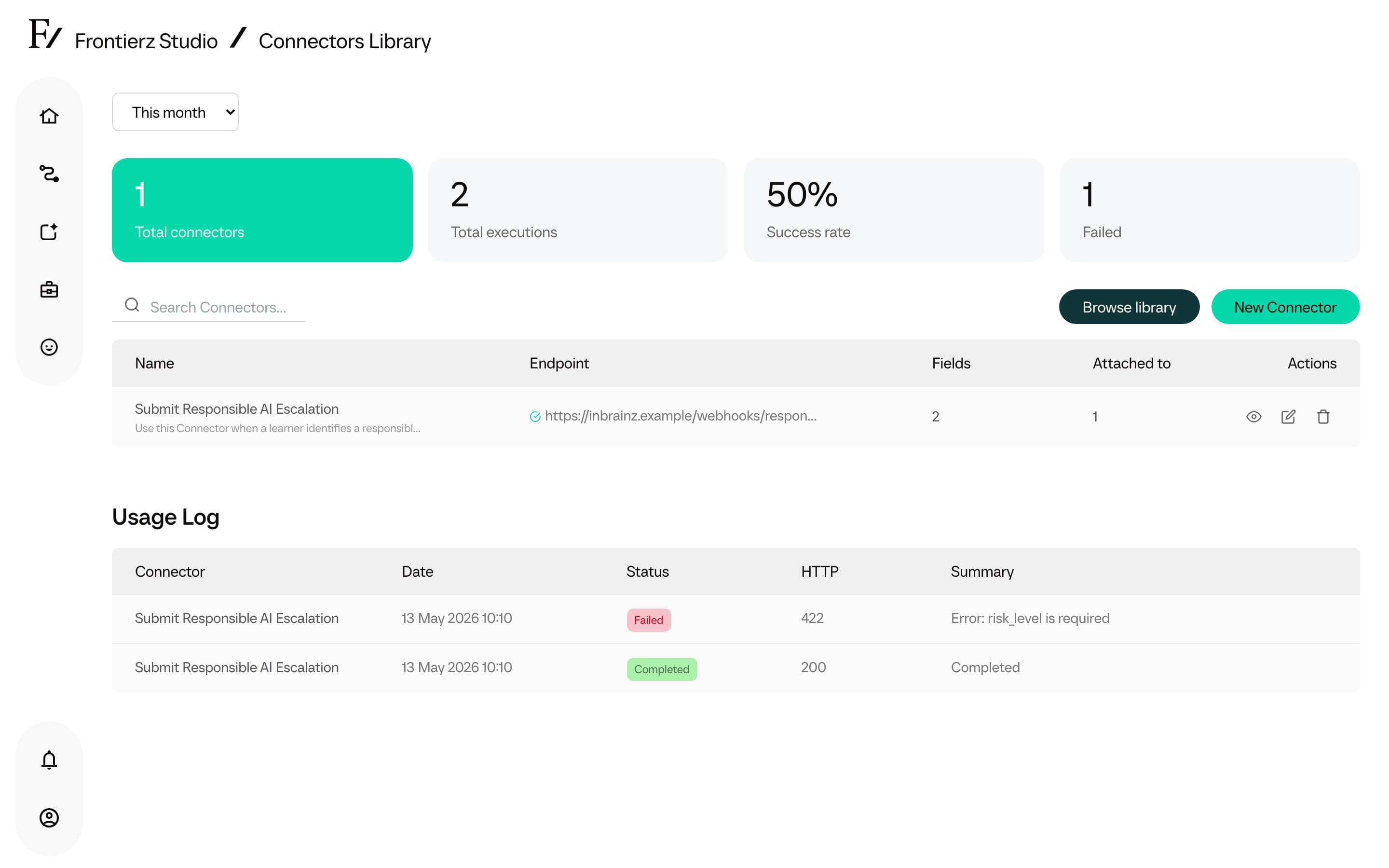 Connectors Library opened from Studio
