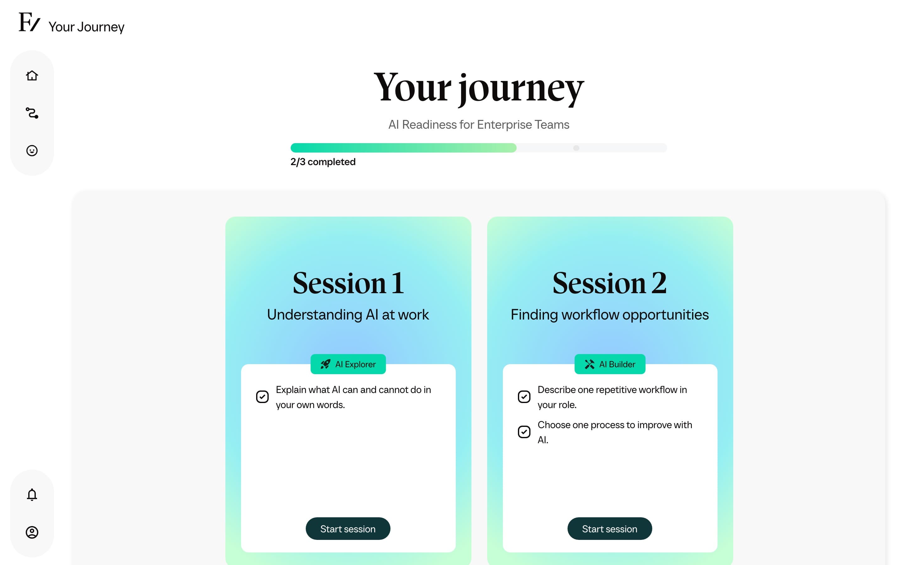 A Learning Path Journey with a clear current session and the rest locked