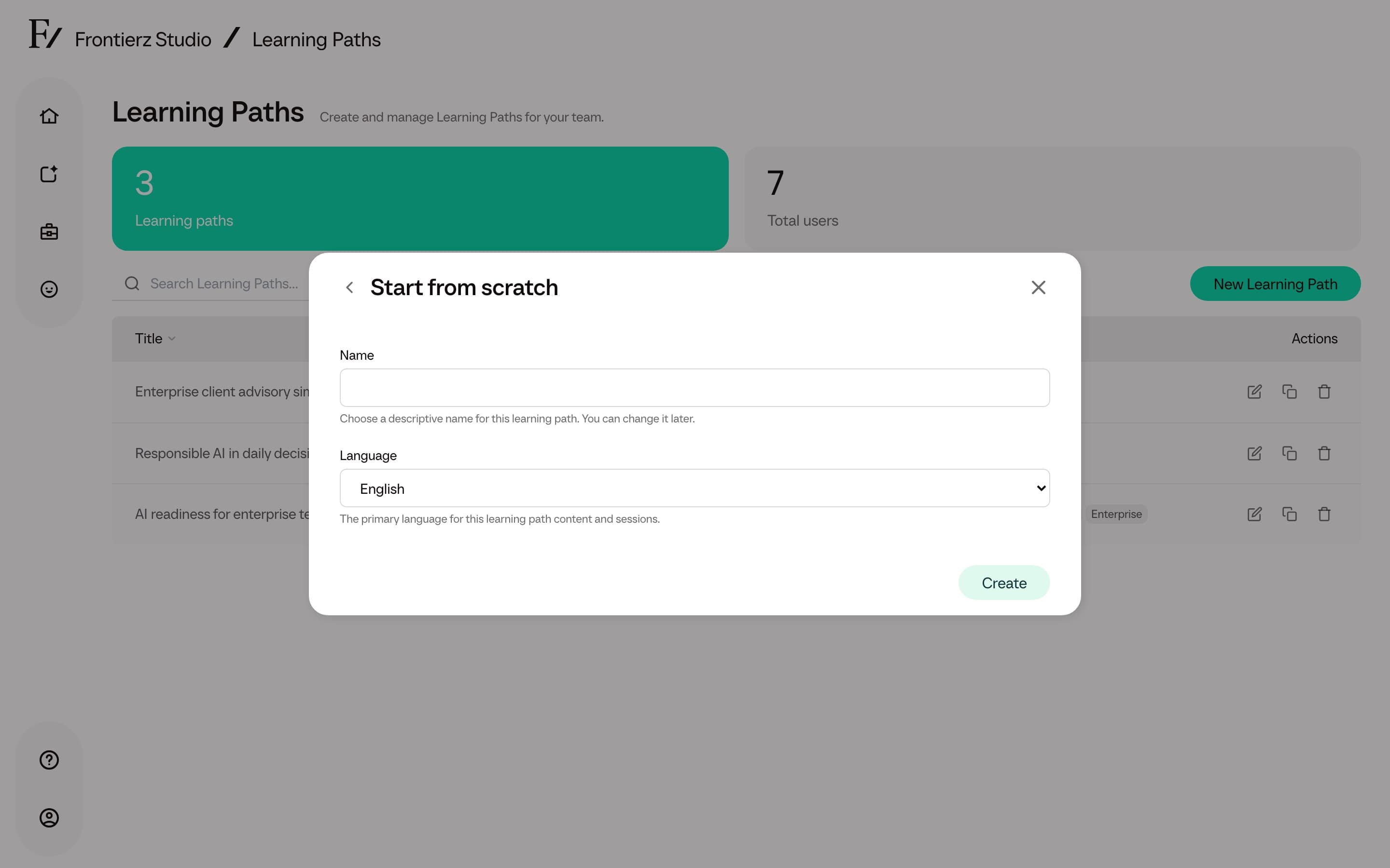 Start from scratch form with name and language