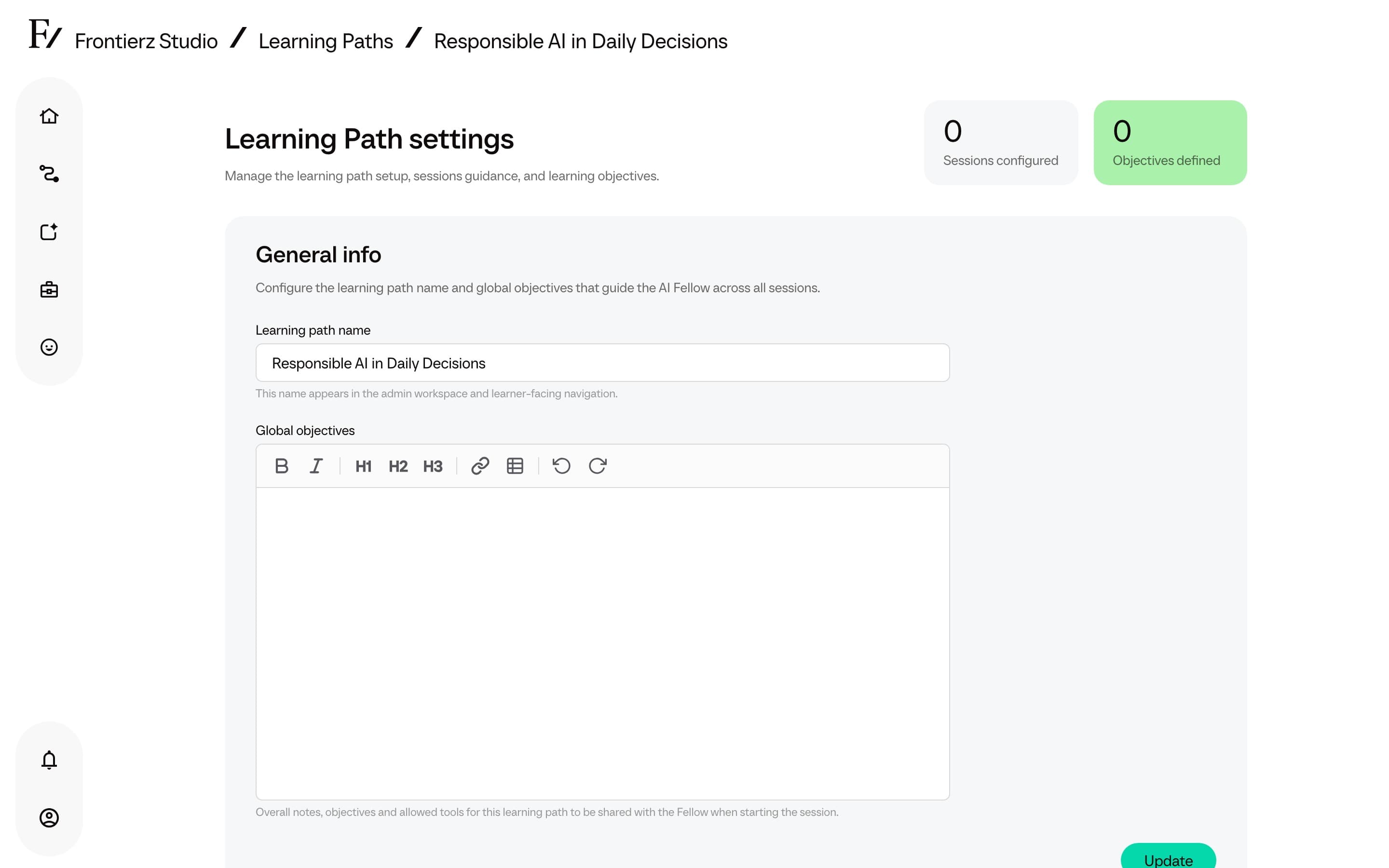 Newly created Learning Path editor