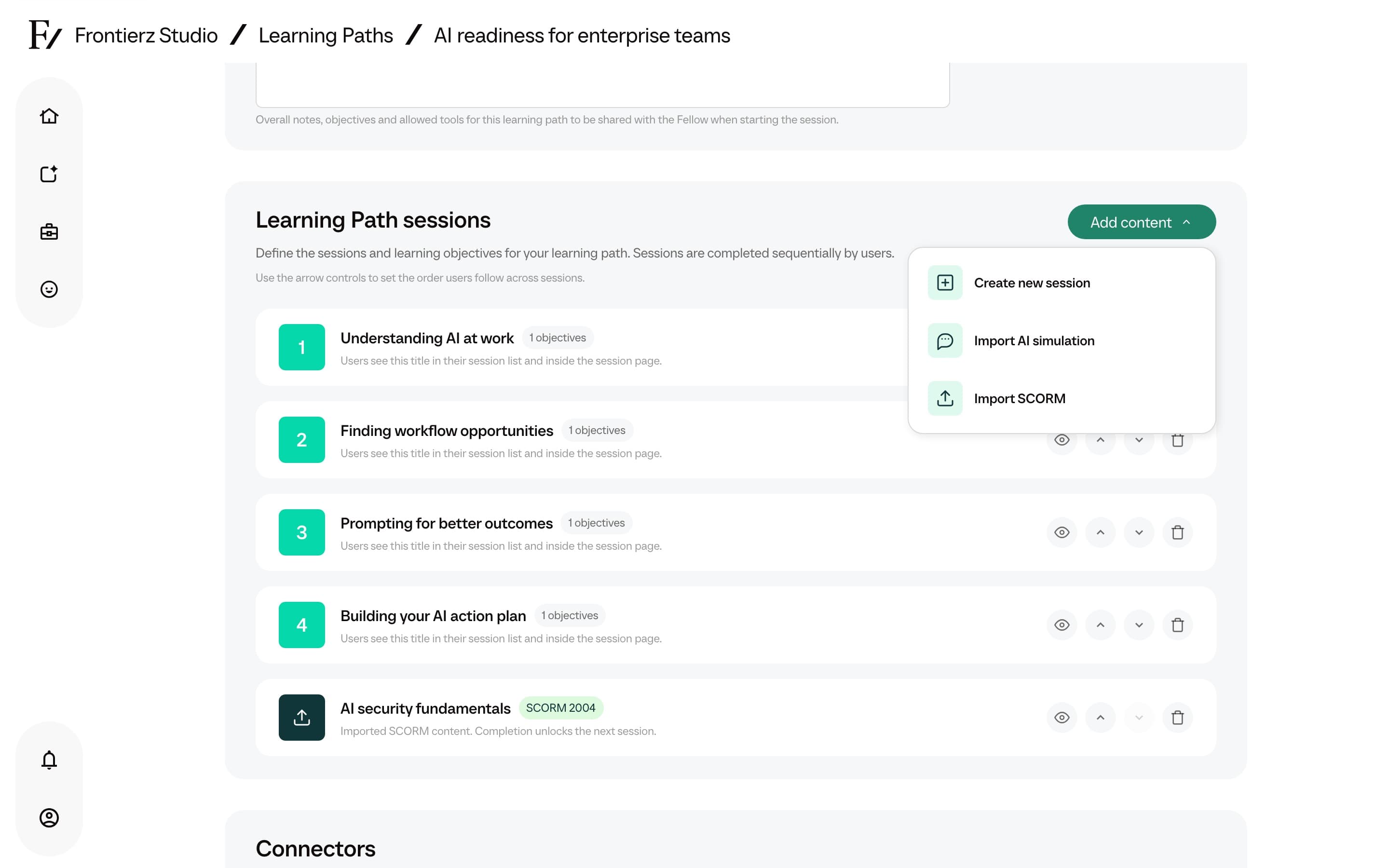 Import SCORM button in the Learning Path editor