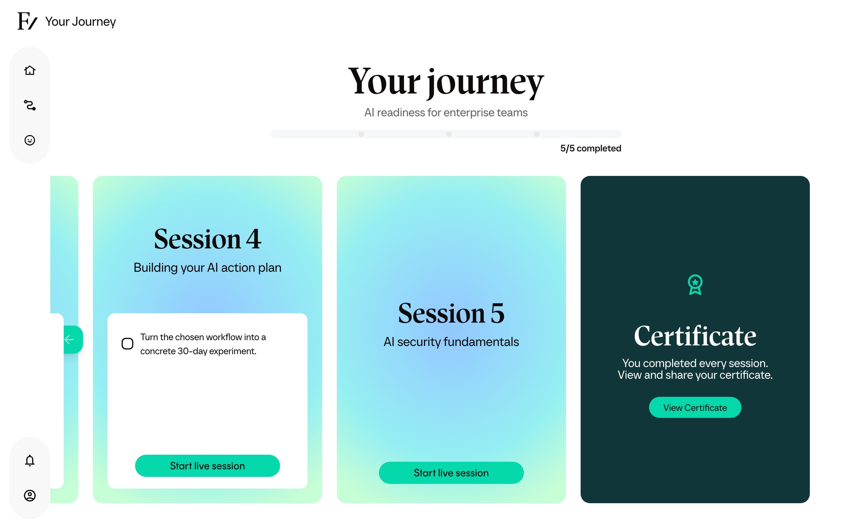 The Certificate card at the end of Your Journey once every step is complete