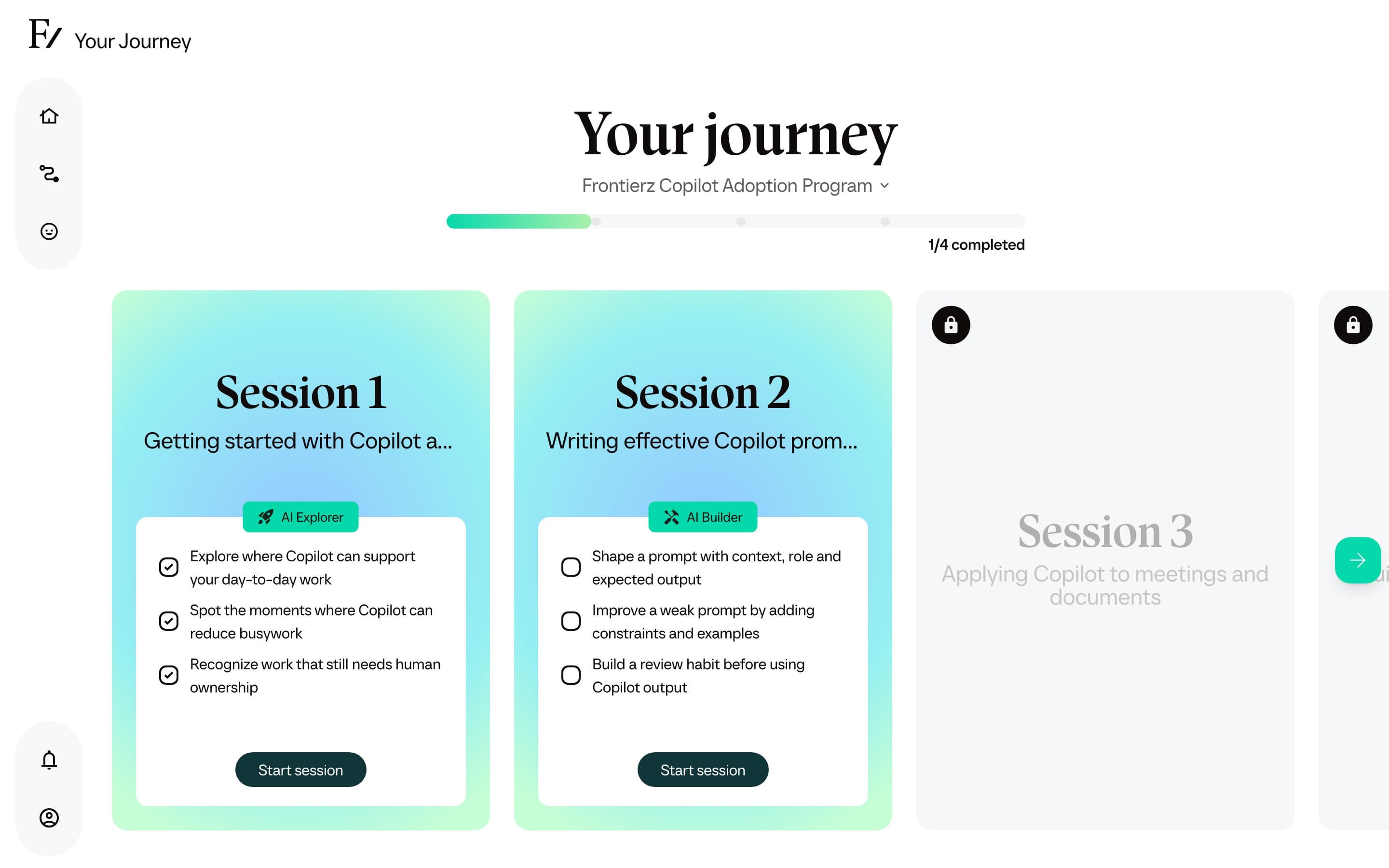 The next session unlocked on Your Journey after a session completes