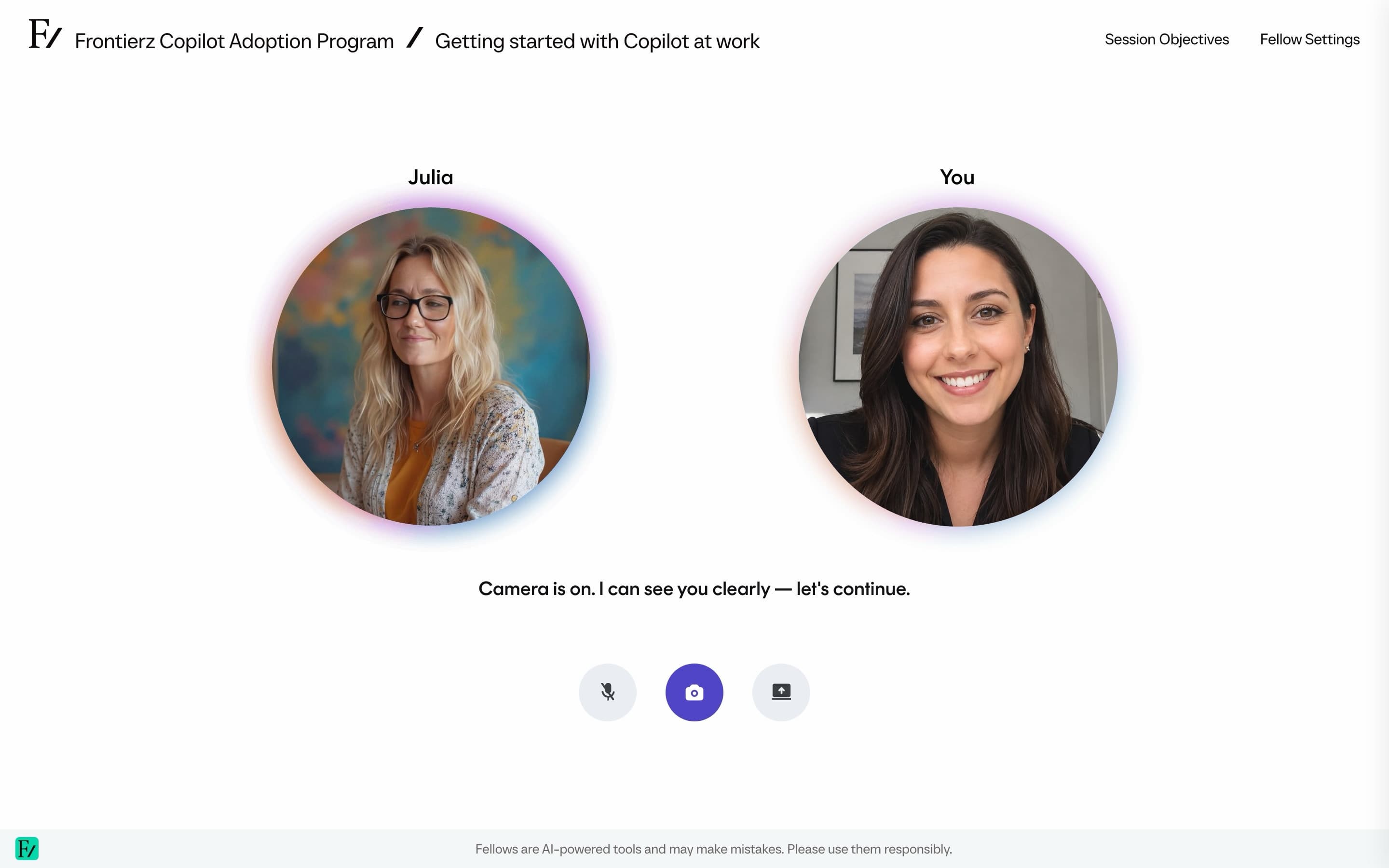 A live session with the camera enabled by the user