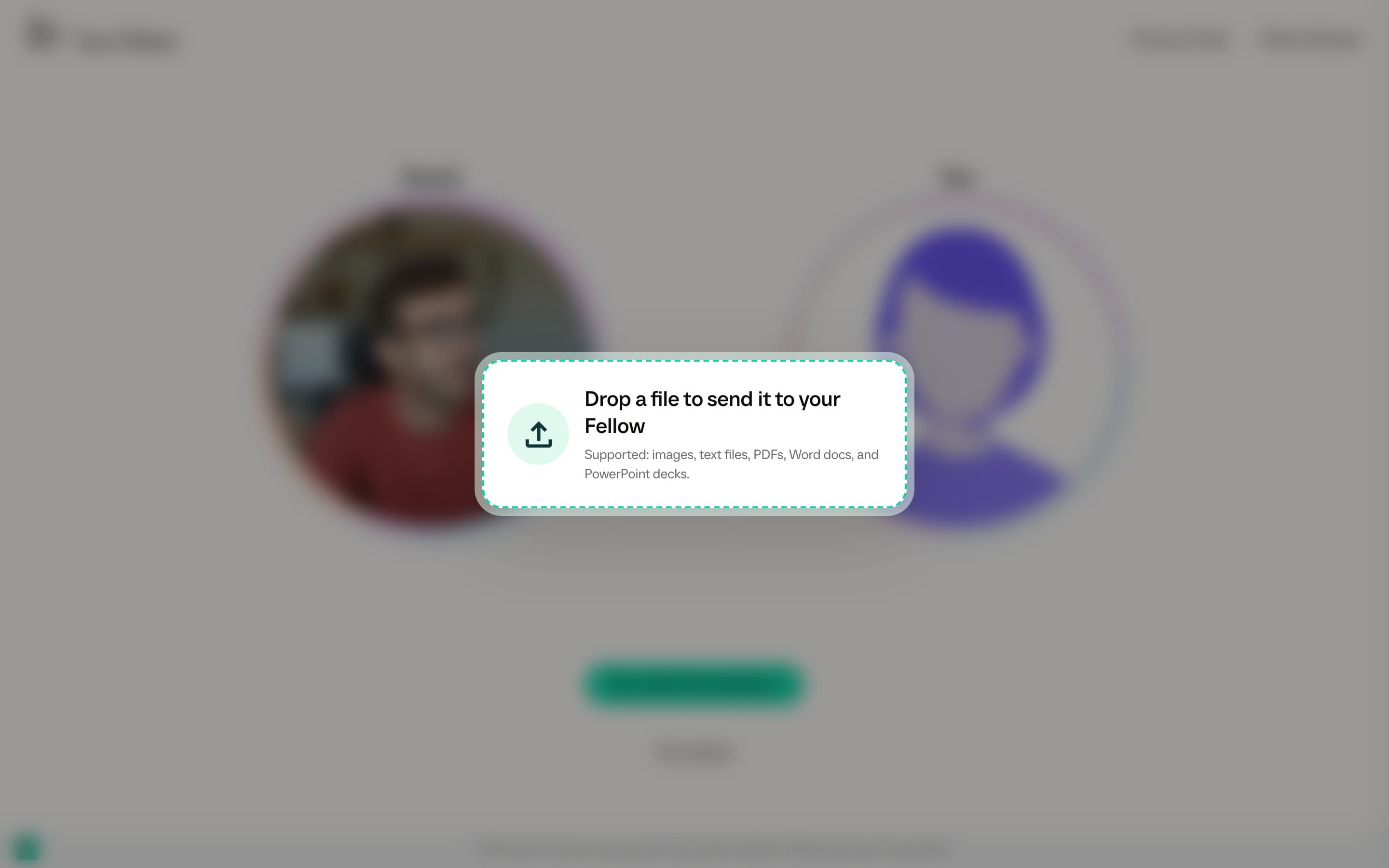 A live AI Fellow session with the file drop area visible