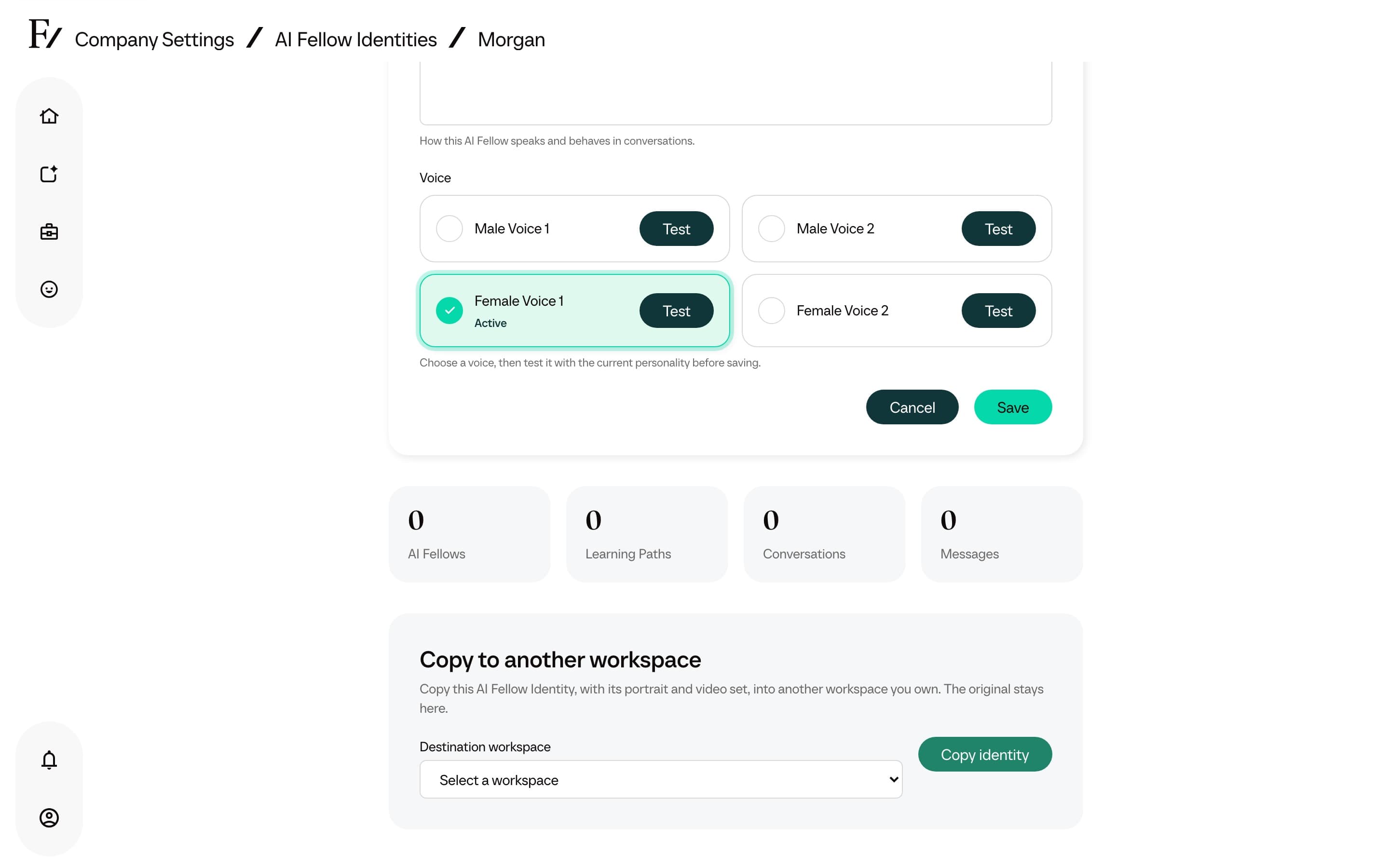 Copy to another workspace card on a completed AI Fellow Identity