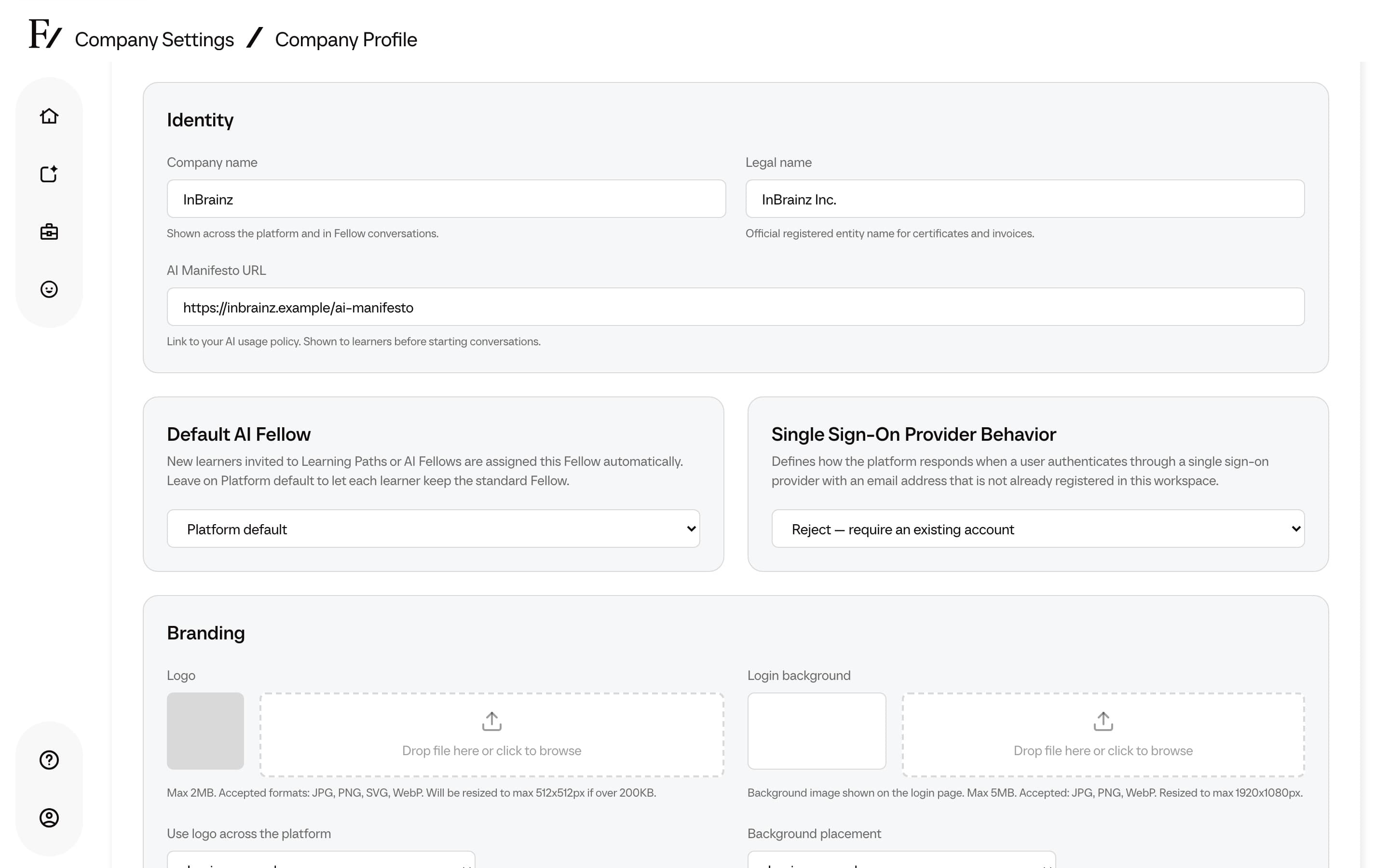 Company Profile Single Sign-On Provider Behavior setting