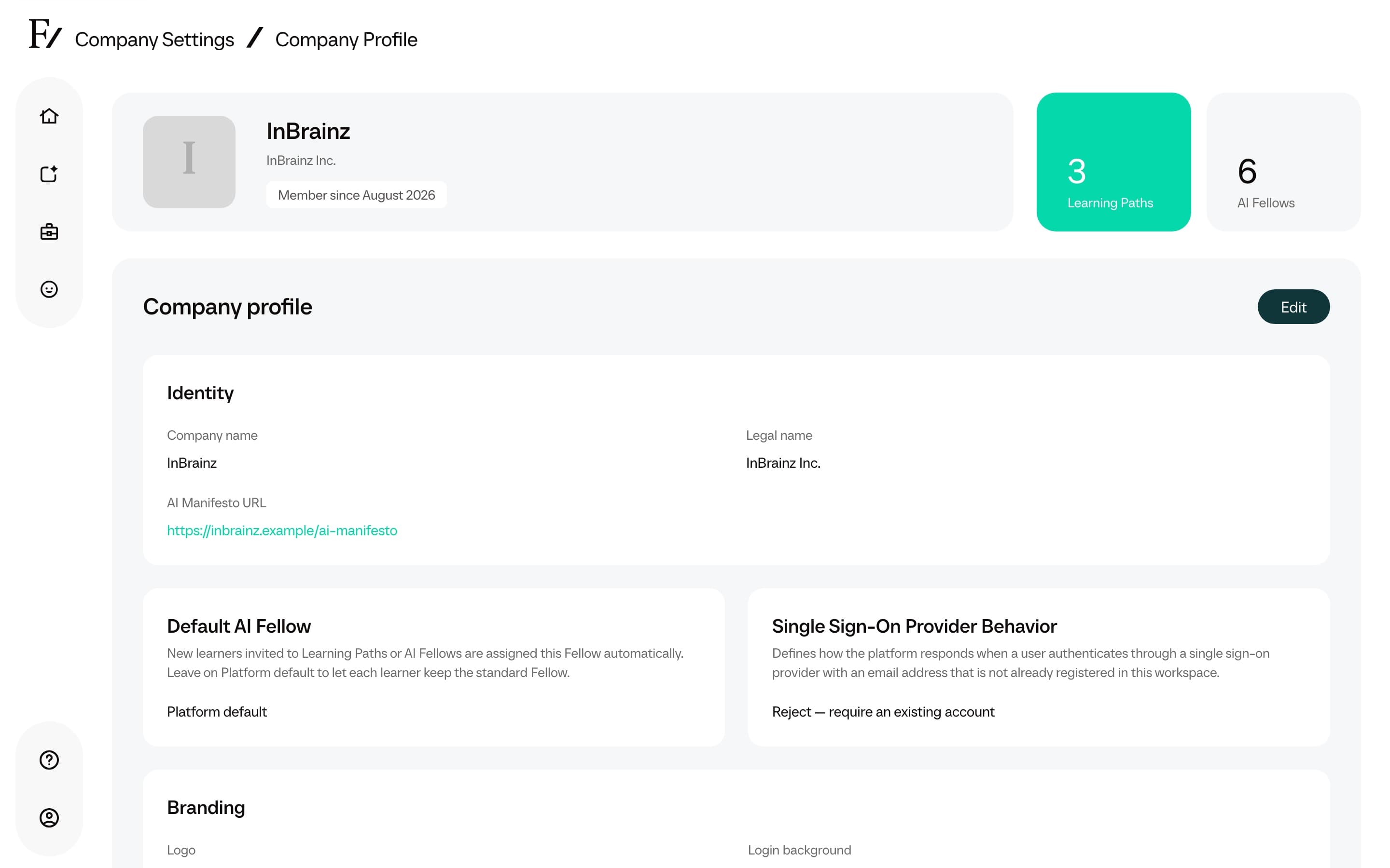 Default AI Fellow selector with an Active custom Fellow