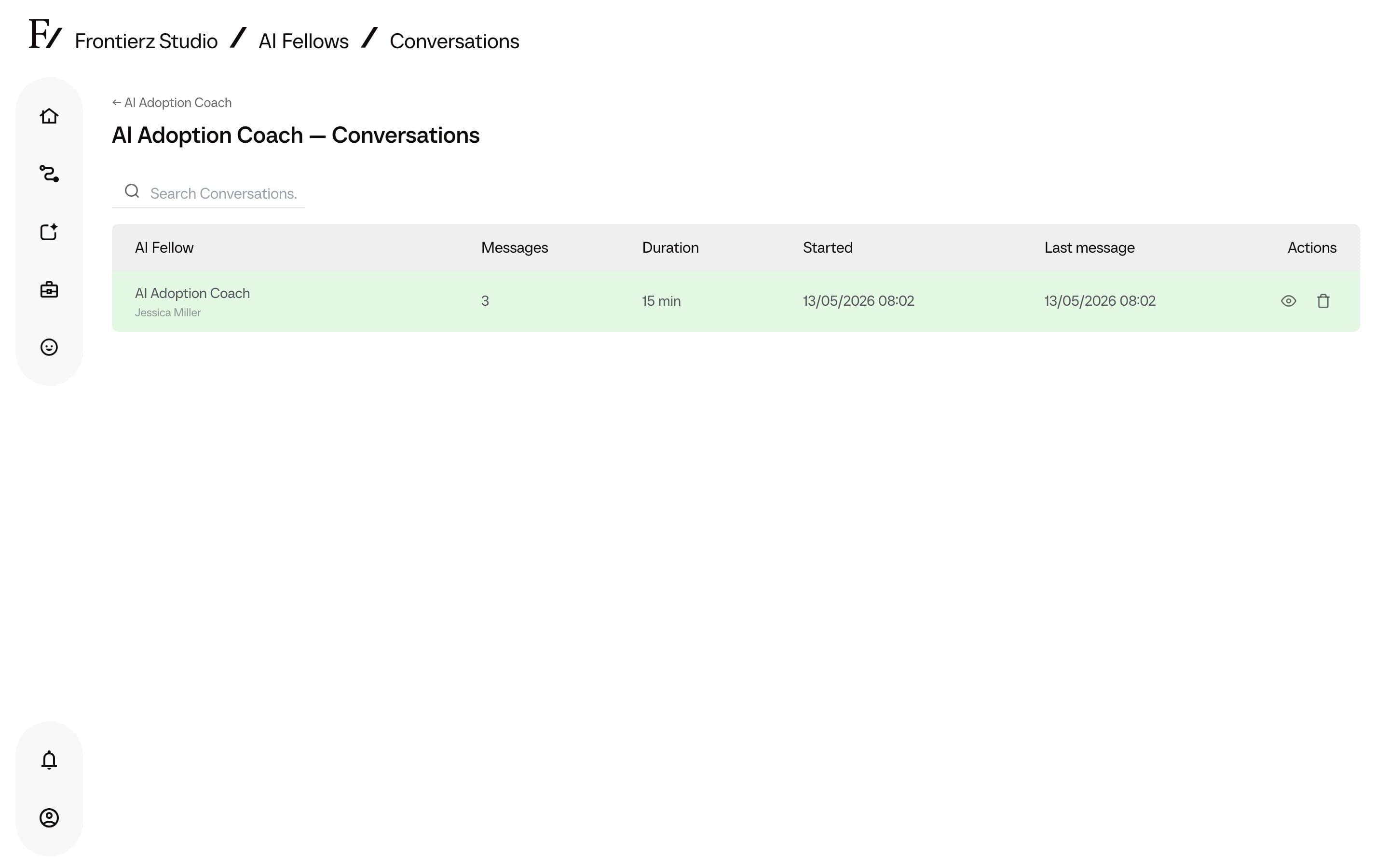 Conversations list filtered to one AI Fellow