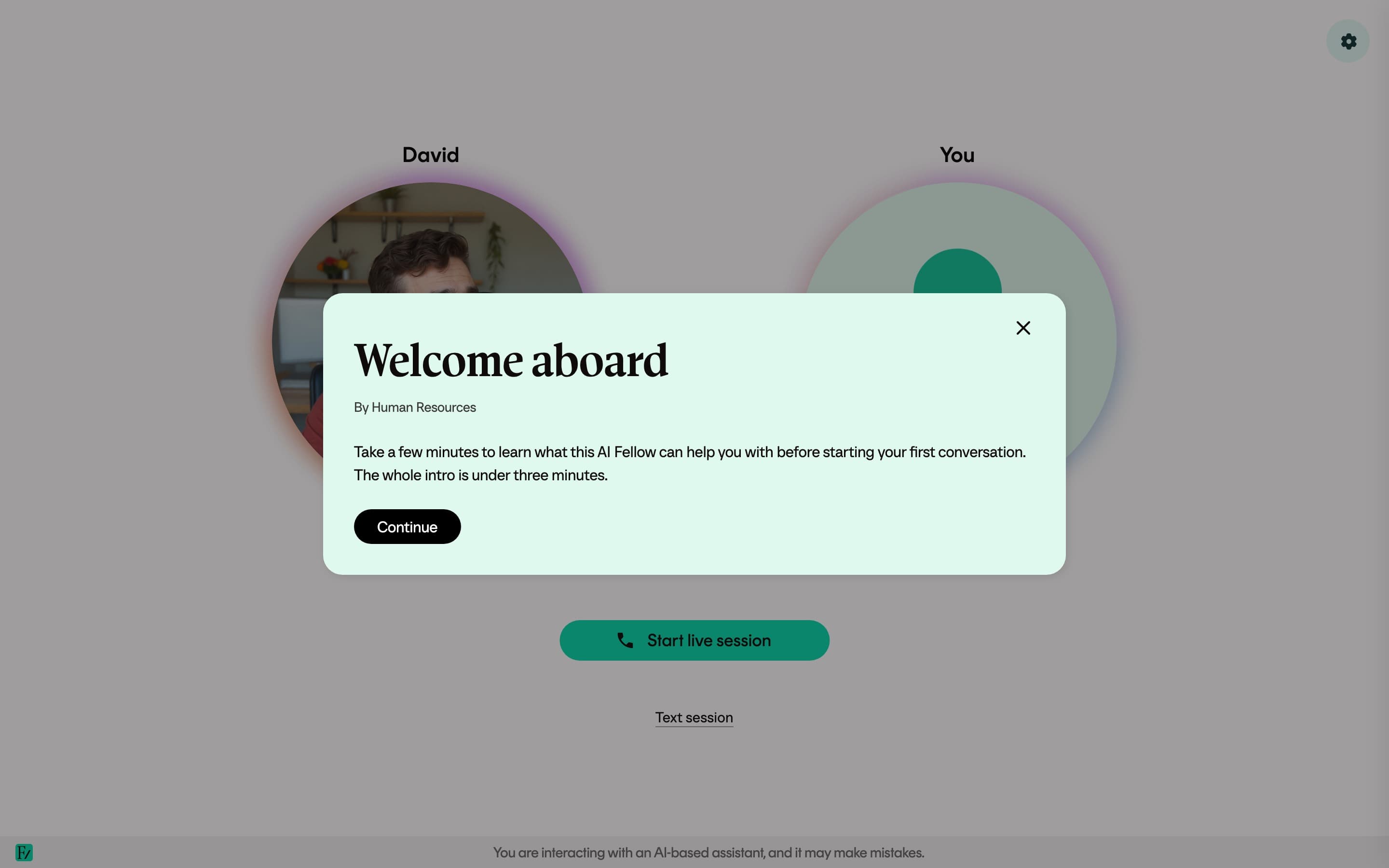 Info Screen modal shown on AI Fellow open