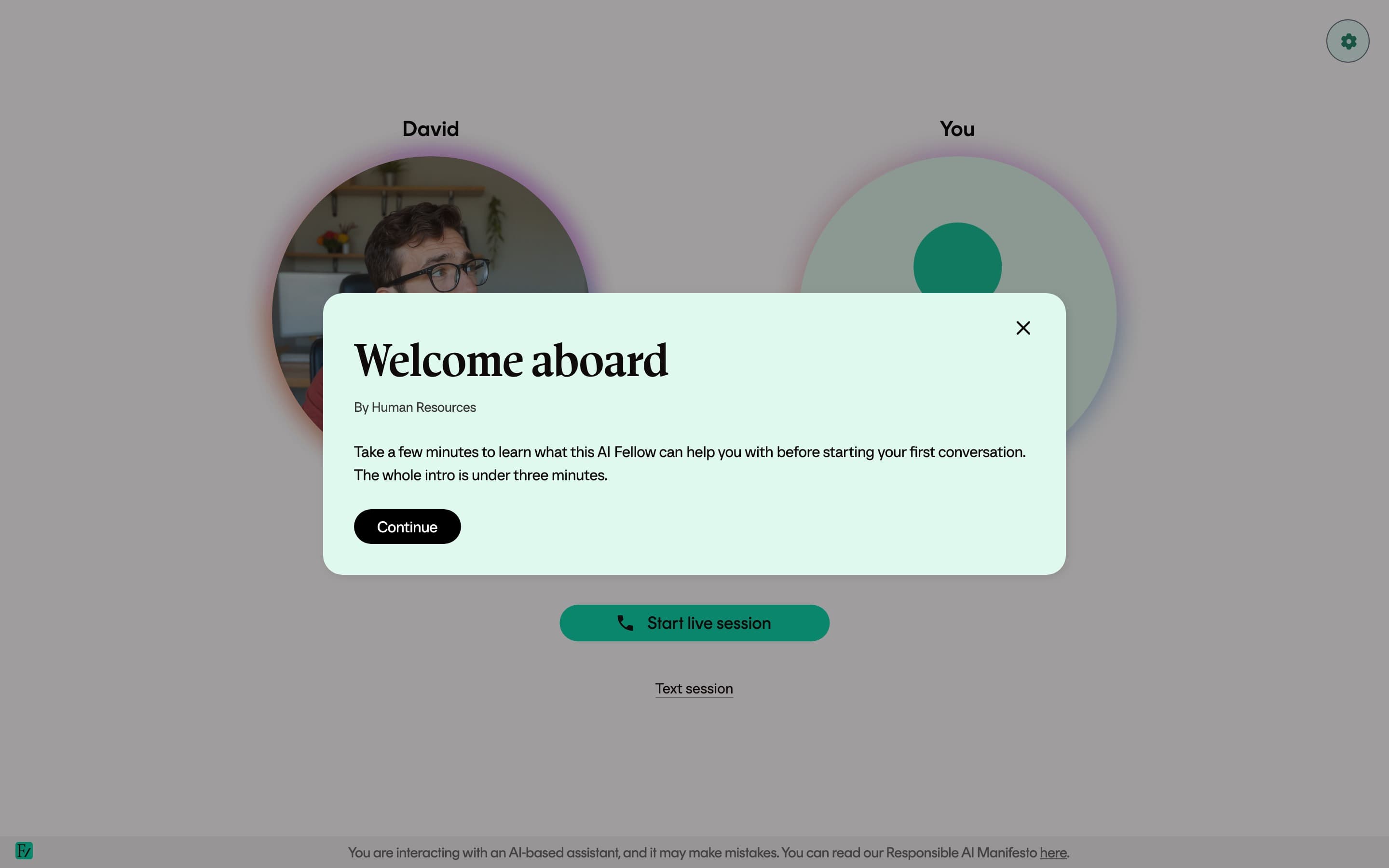 Info Screen modal shown on AI Fellow open