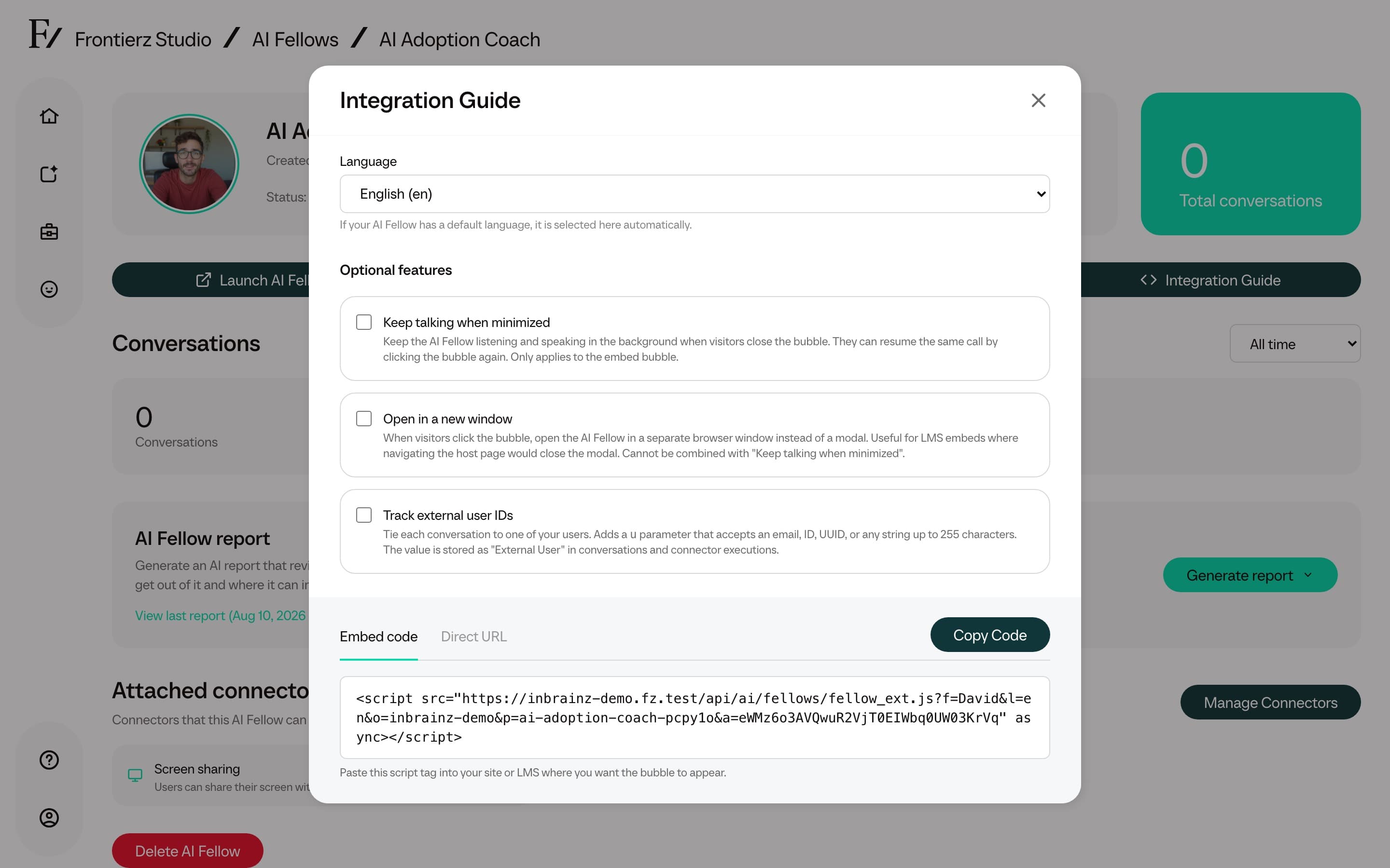 Integration Guide showing Track external user IDs and the u parameter