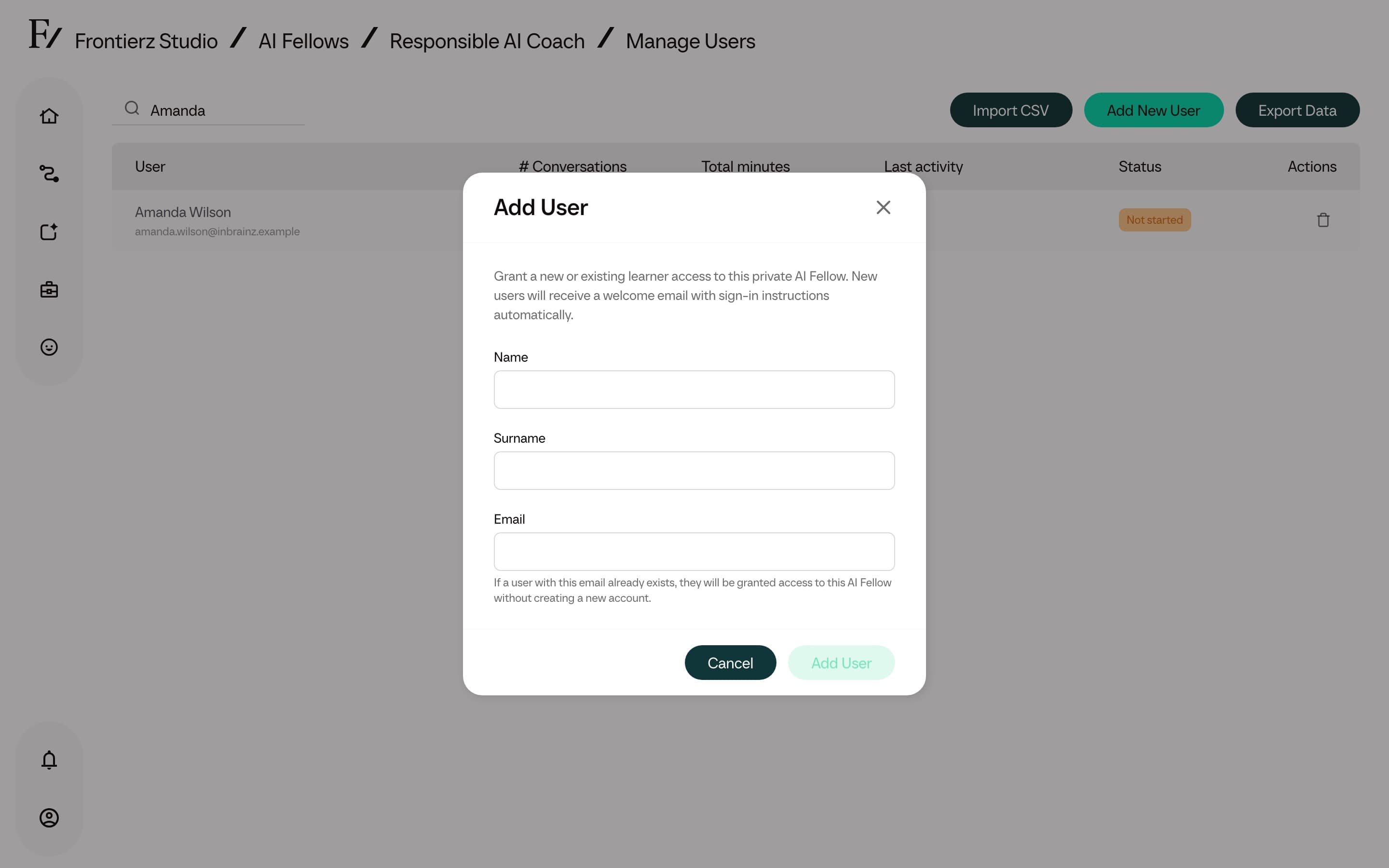 Add user modal/search on Manage Users page