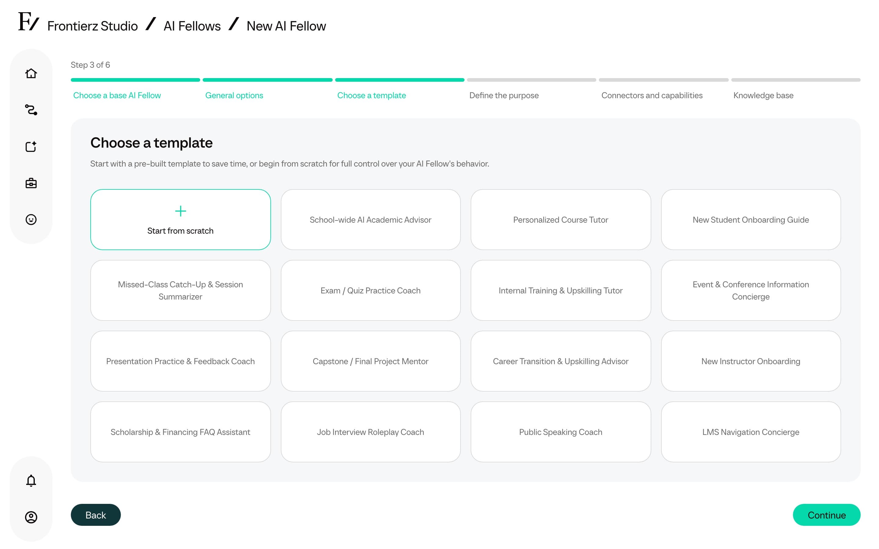 Purpose template or starting point option if visible in create flow