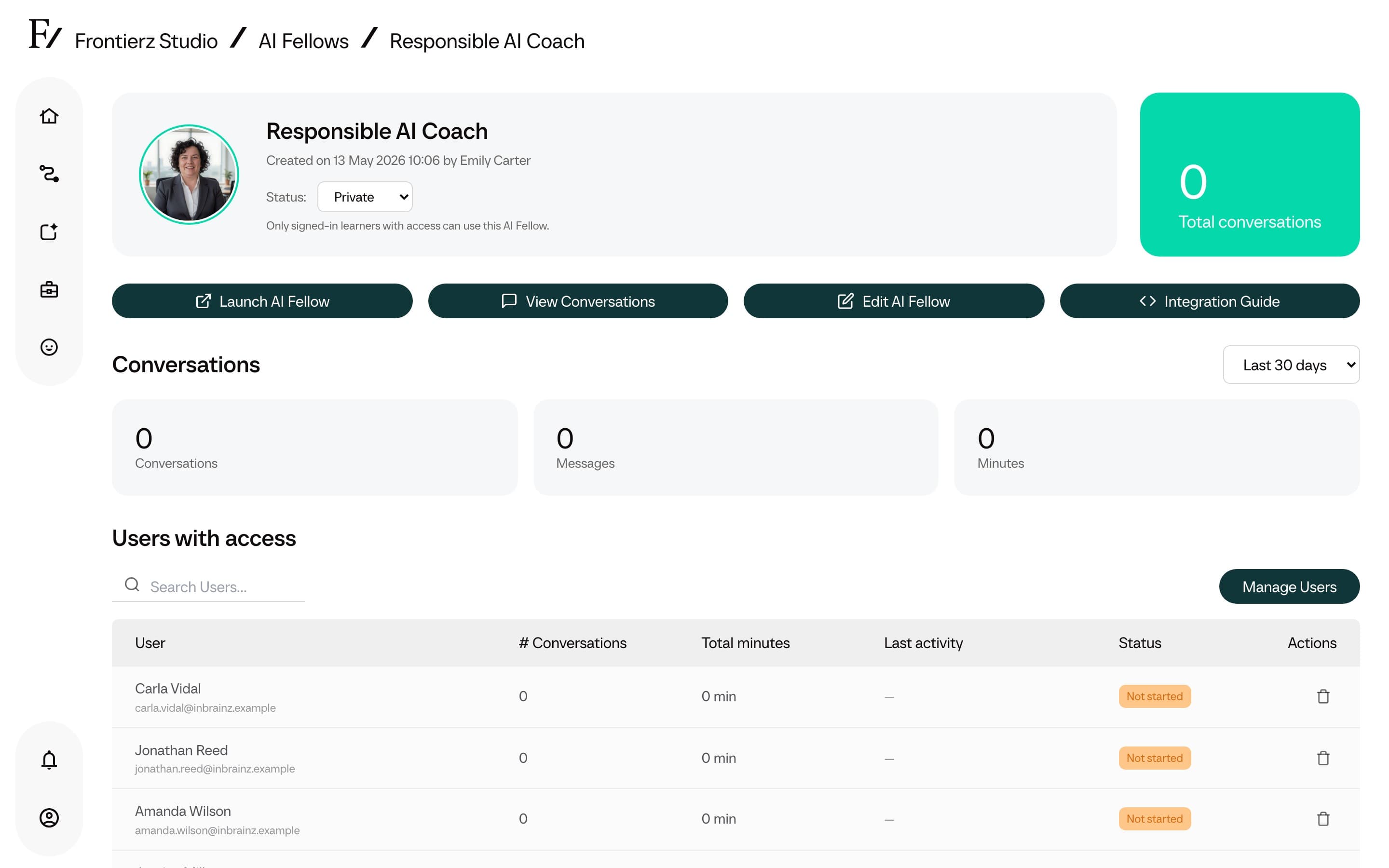 Private AI Fellow state with Manage Users action visible