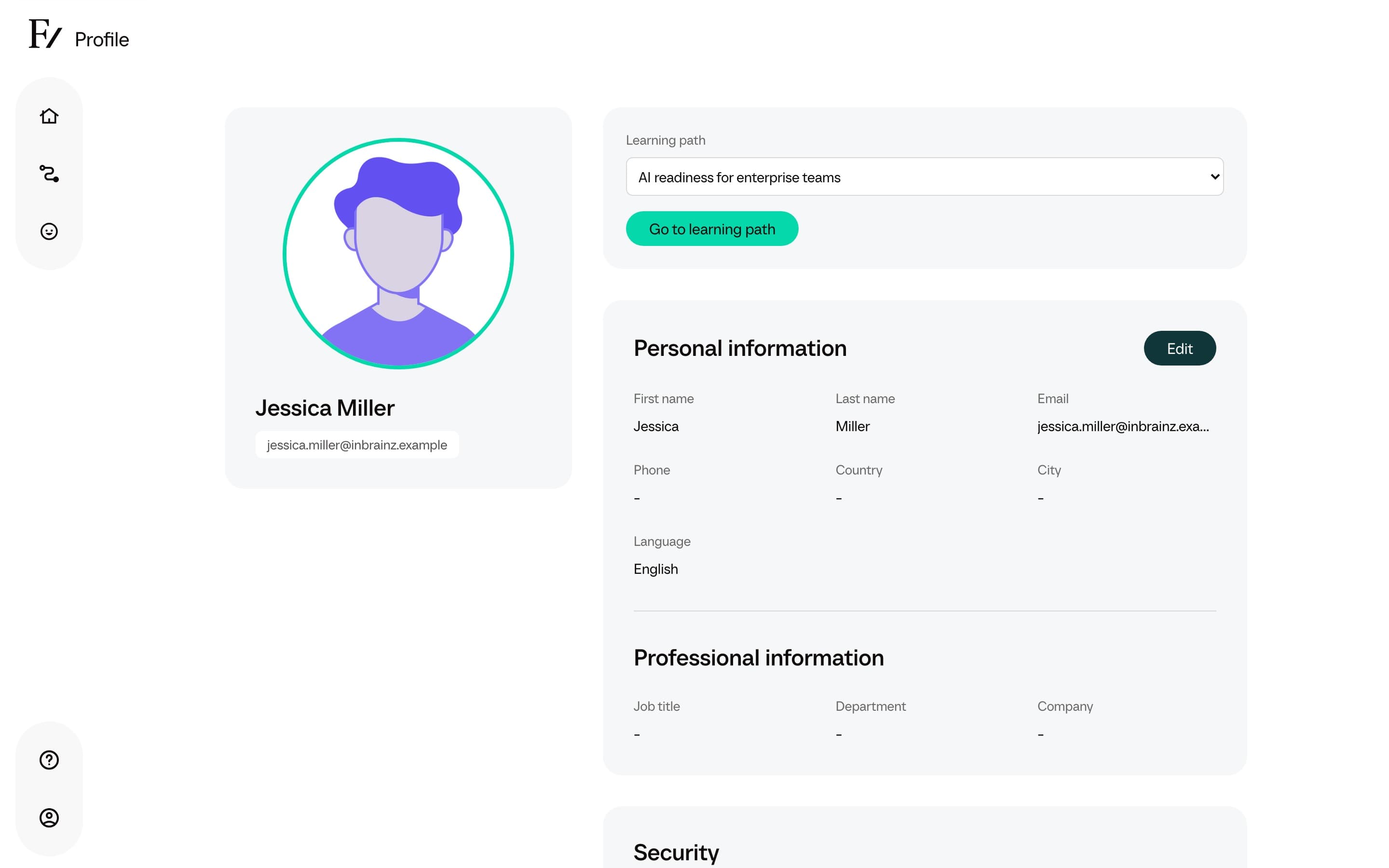 The Profile Security section showing sign-in methods