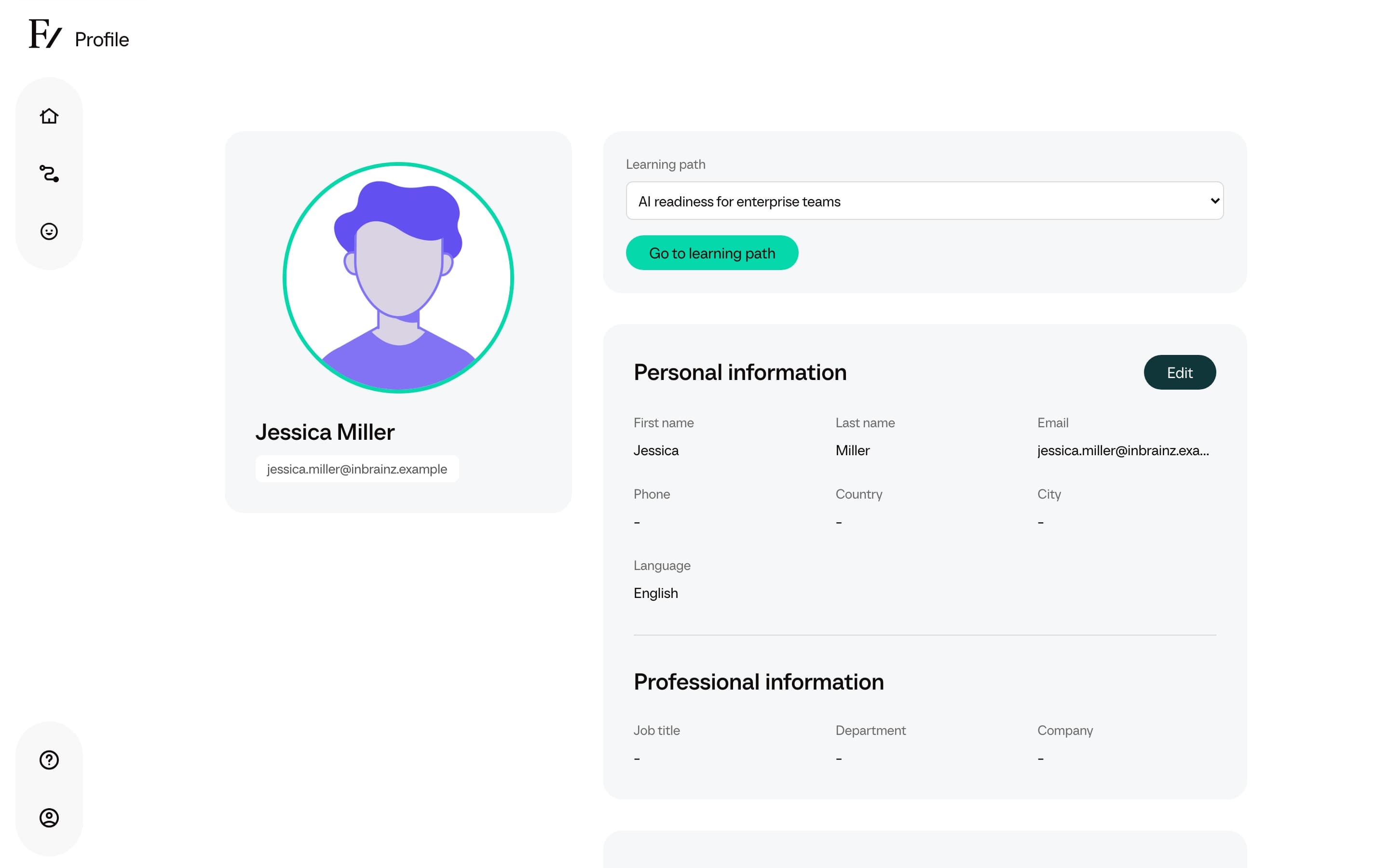 Profile page with active Learning Path selector