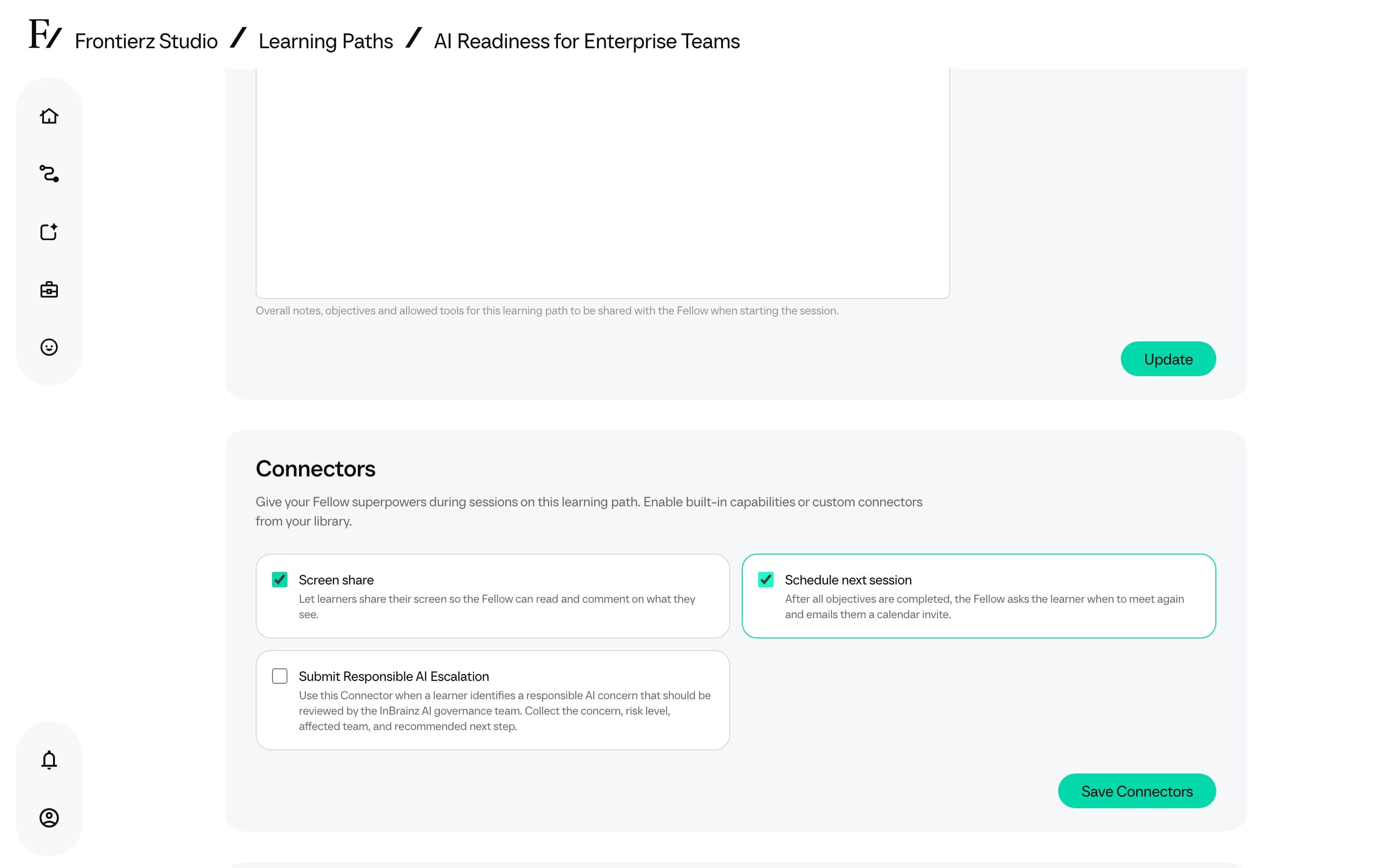 Learning Path editor, Connectors section