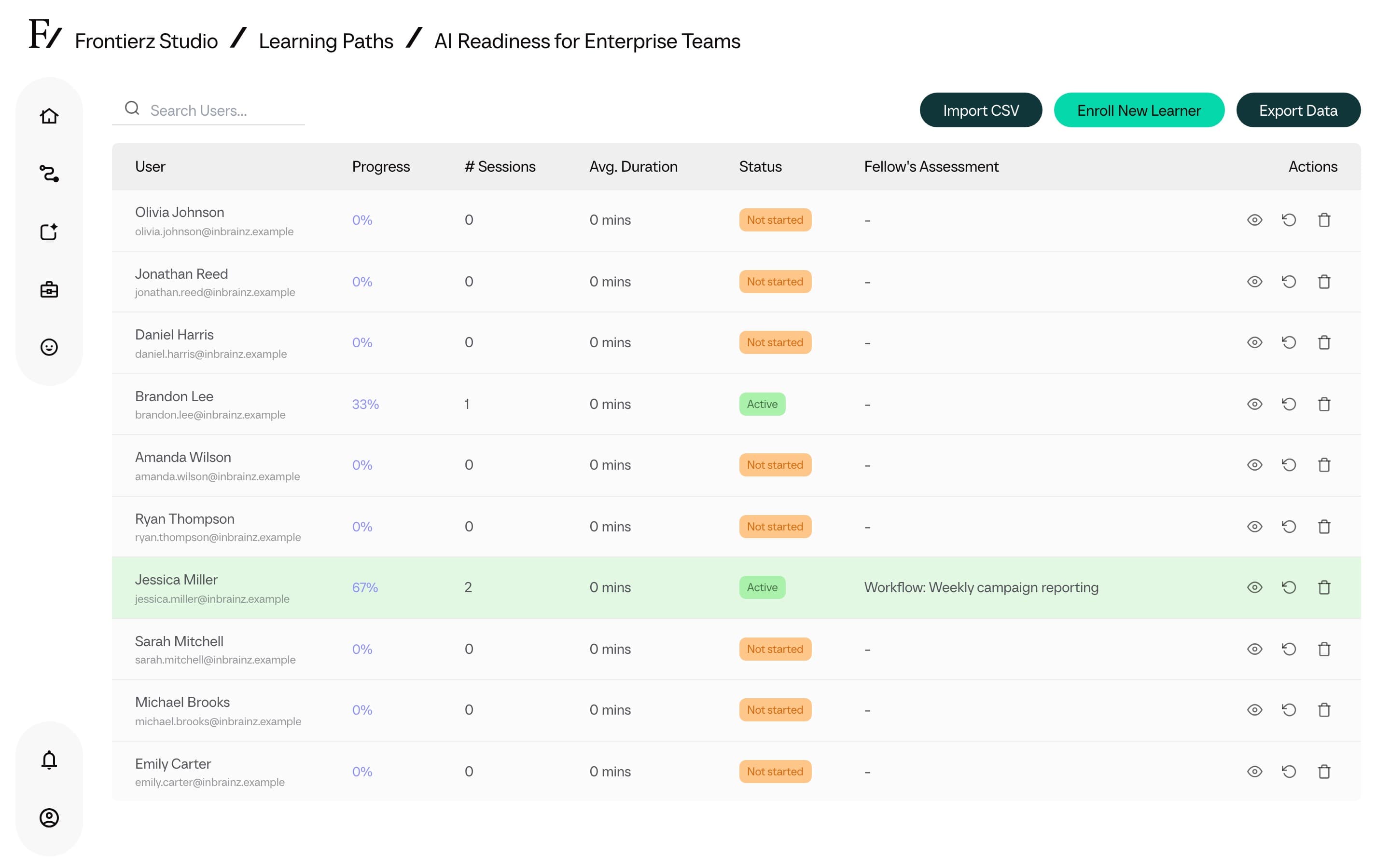 User row actions: view detail, clear progress, remove access