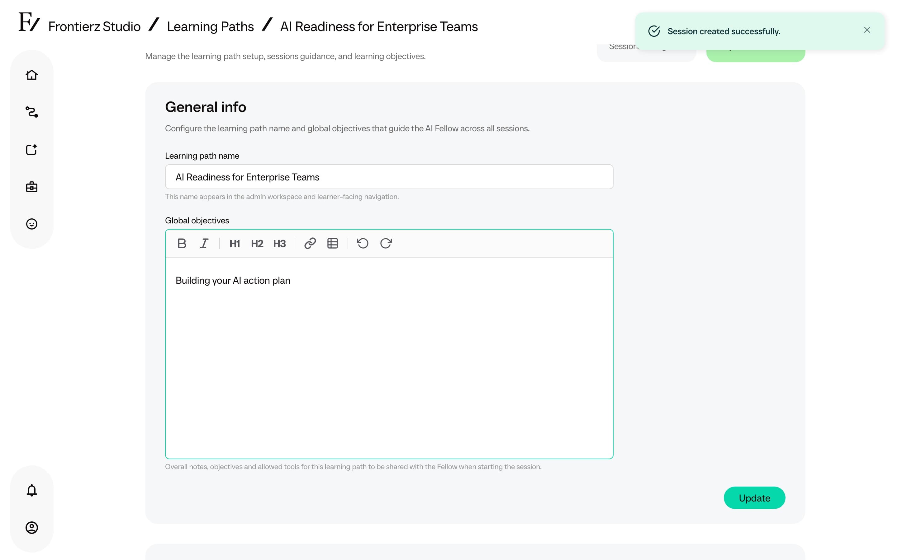 Session editor with admin notes