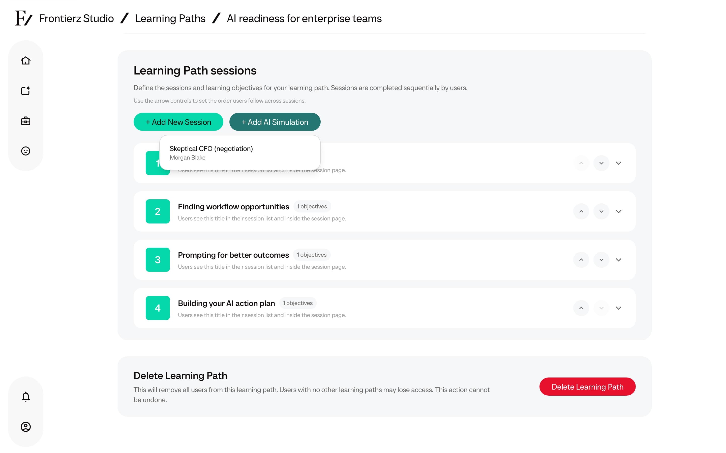 Add AI Simulation dropdown in the Learning Path editor