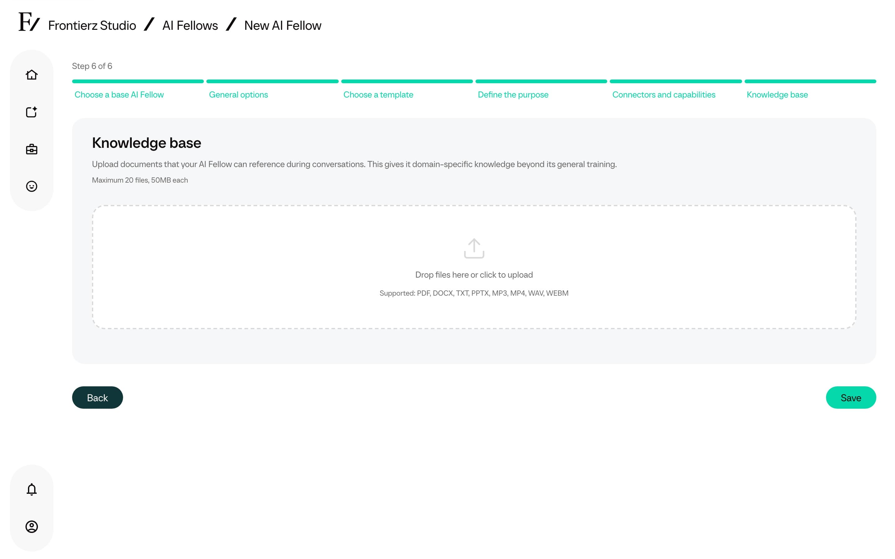 Knowledge Base step in the AI Fellow creation wizard