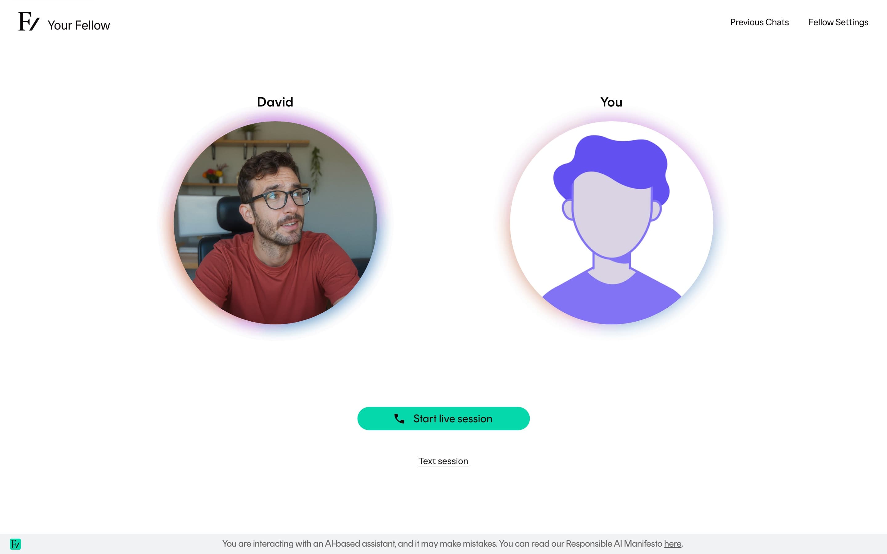 Your Fellow page before starting a live session